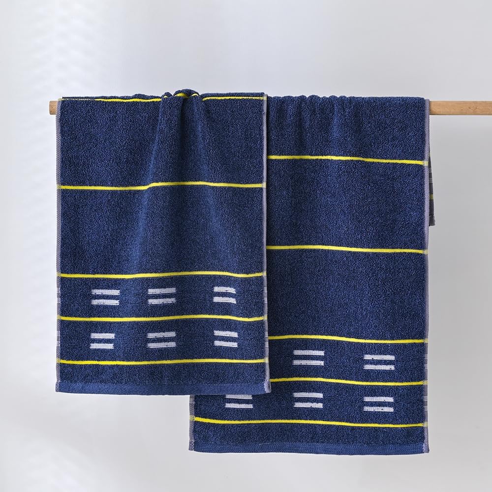 YiLUOMO Blue Hand Towels Yellow Striped Design Set of 2 Super Soft 100% Terry Cotton Highly Absorbent Decorative Hand Towel for Bathroom 13 x 29 Inch - Image 4