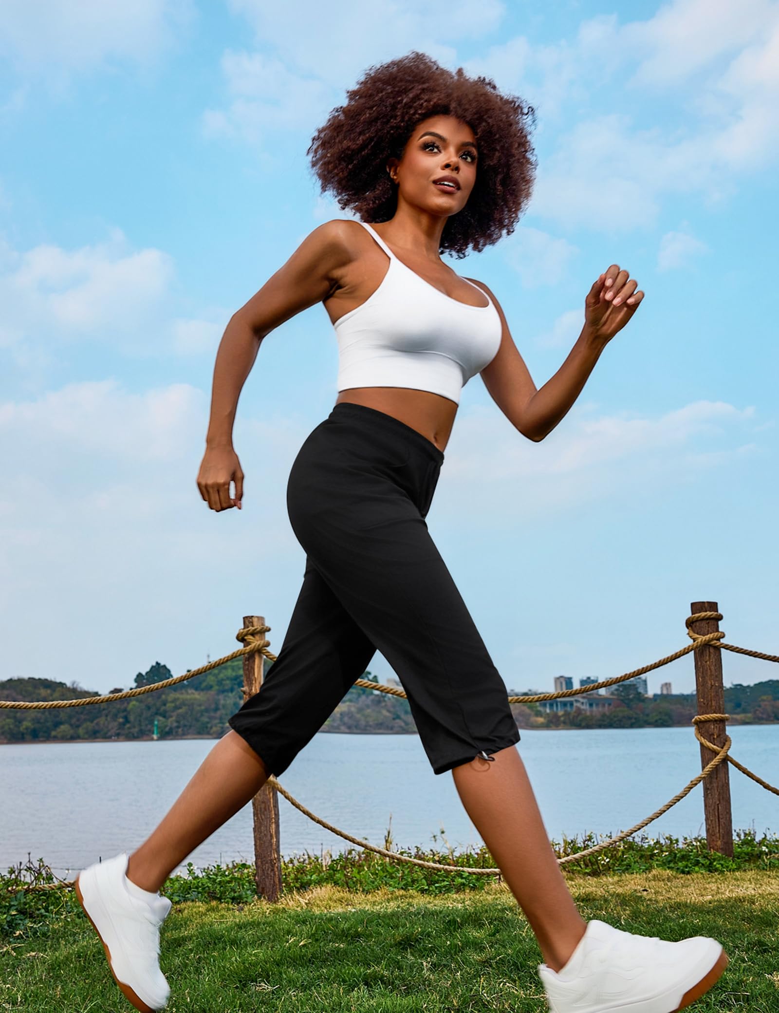 Totatuit Pantaloni Capri Donna Estivi Pantaloni Sportivi Donna Pantaloni 3/4 Donna Cotone Regolabile con Tasca Pantaloni Pinocchietto Cropped Estivi Donna Jogging Yoga Pinocchietti Donna