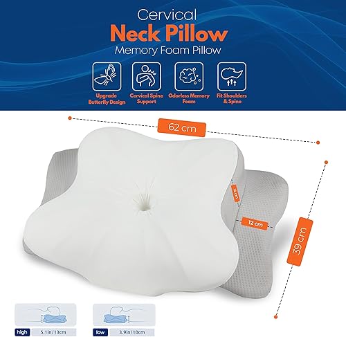 Miniatura 2 de Almohada cervical para dormir, almohada para dormir de lado para aliviar el dolor de cuello, almohadas de espuma viscoelástica, altura ajustable y