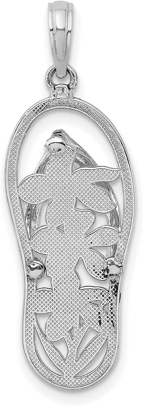 14k White Gold Flip-Flop Pendant for Women with Plumeria Flower Detail, Tropical Beach Necklace, Island Style Summer Accessory, Ocean Charm, Hawaiian Vacation Jewelry, Resort Pendant