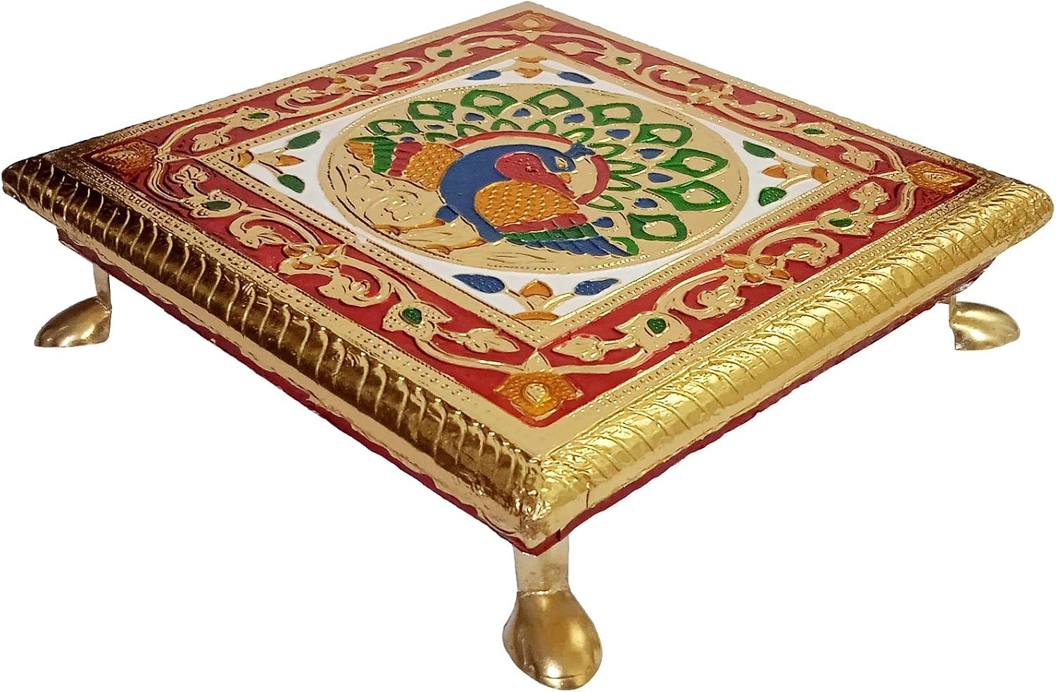 Purpledip Wooden Meenakari Chowki: Stool Stand for Home Temple, 7.5 Inches (10453) image 2