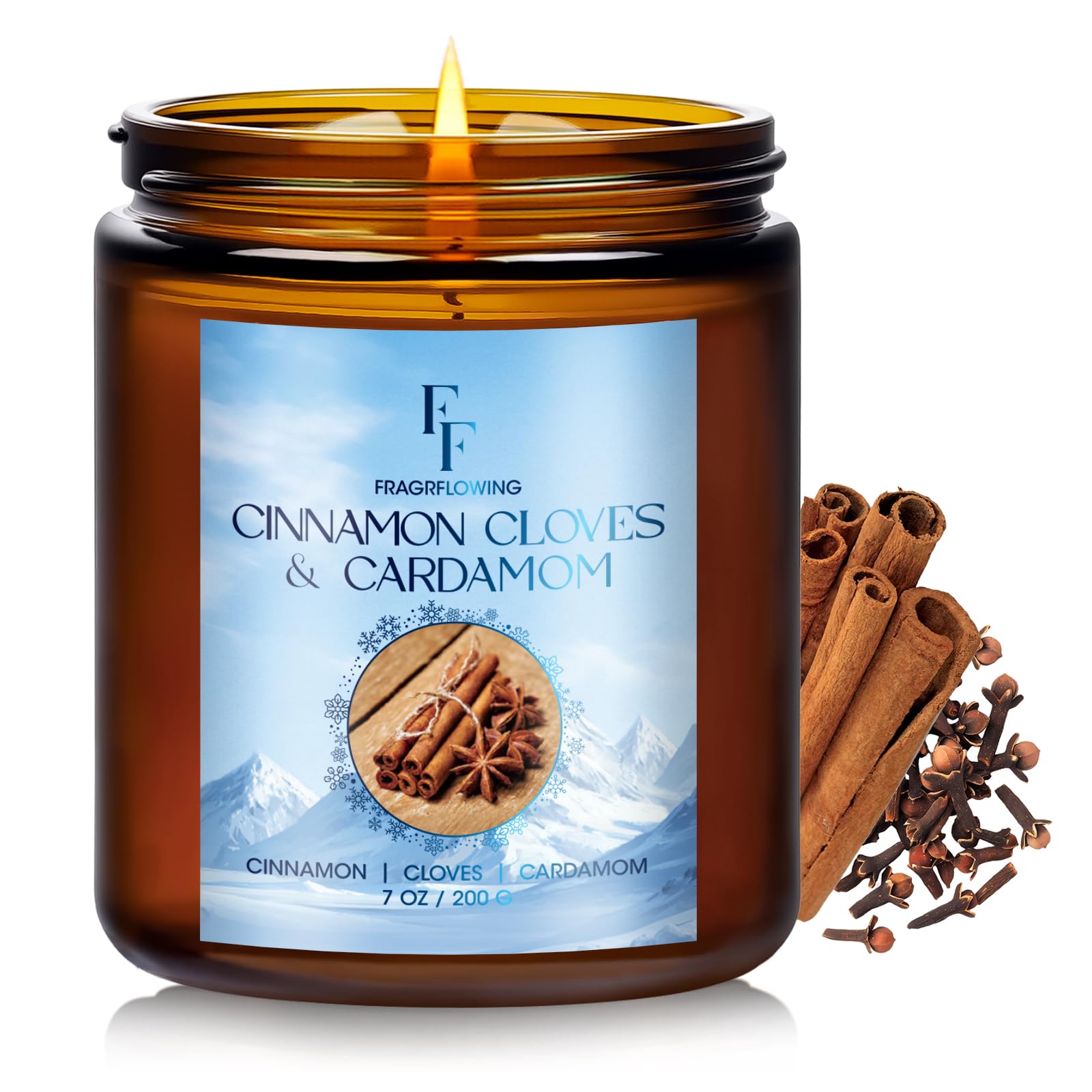 Winter Candle, Cinnamon Cloves Scented Candles for Home, Holiday Candles Natural Soy Candle, Aromatherapy Candle 7 oz Jar Candles Winter Gifts for Women Men