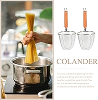 Vista 4 de Angoily Colador de pasta, 4 cestas de malla para pasta con mango de madera, colador de araña de acero inoxidable, colador de fideos, cesta