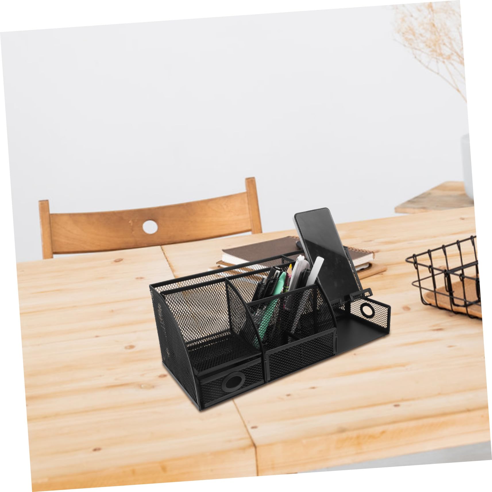 Didiseaon Portapenne da Scrivania in Ferro Nero, Organizer Desktop Moderno | Scatola Portaoggetti Multiuso, Stile Sleek, per Cancelleria e Documenti, Formato Compatto per Ufficio e Tavolo