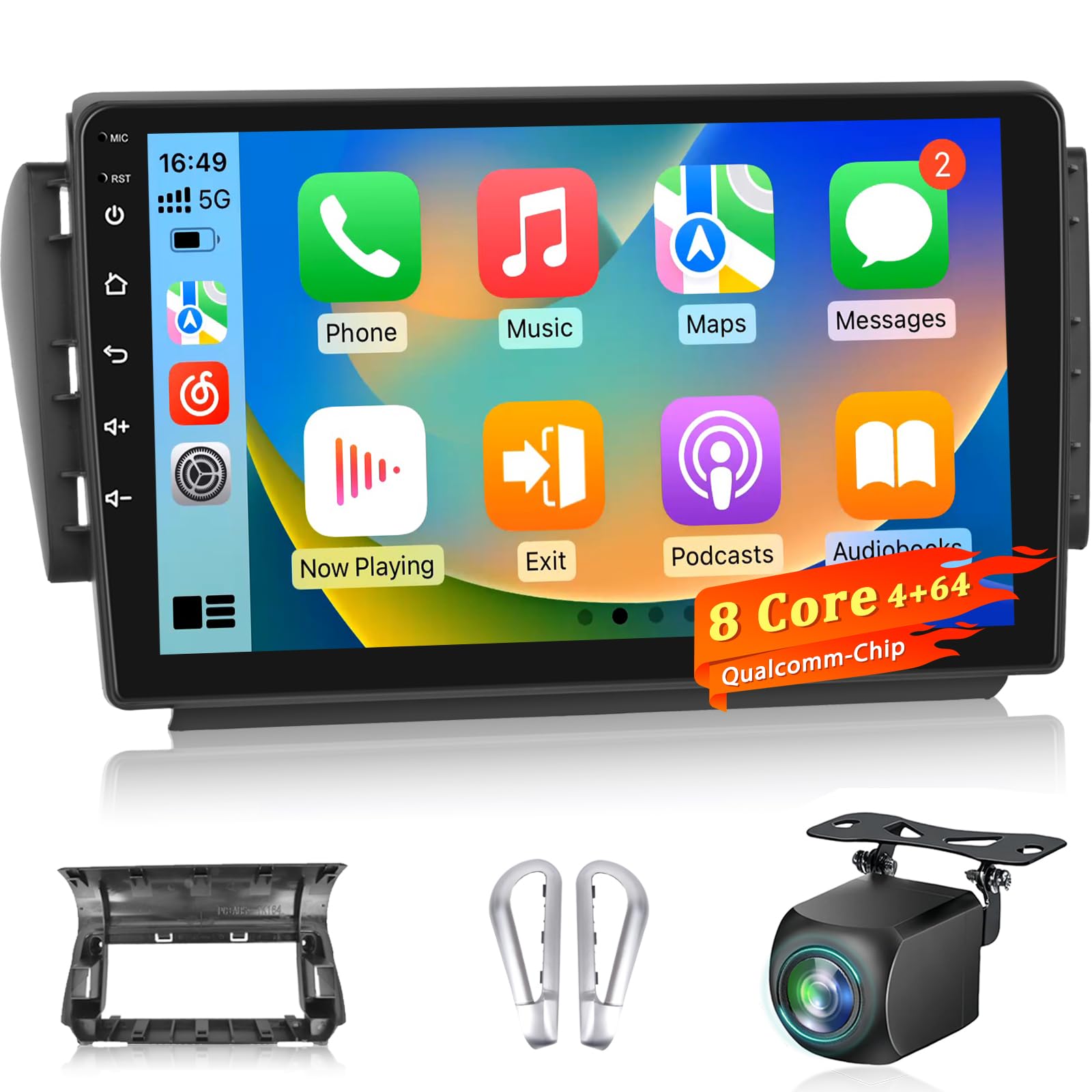 Autoradio Android 8 Cœurs 1,8 GHz Qualcomm Chip 4+64G pour Peugeot 208/2008 2012-2018, Radio avec écran Tactile de 10 Pouces, Carplay et Android Auto sans Fil, Caméra de Recul AHD + DSP, OEM