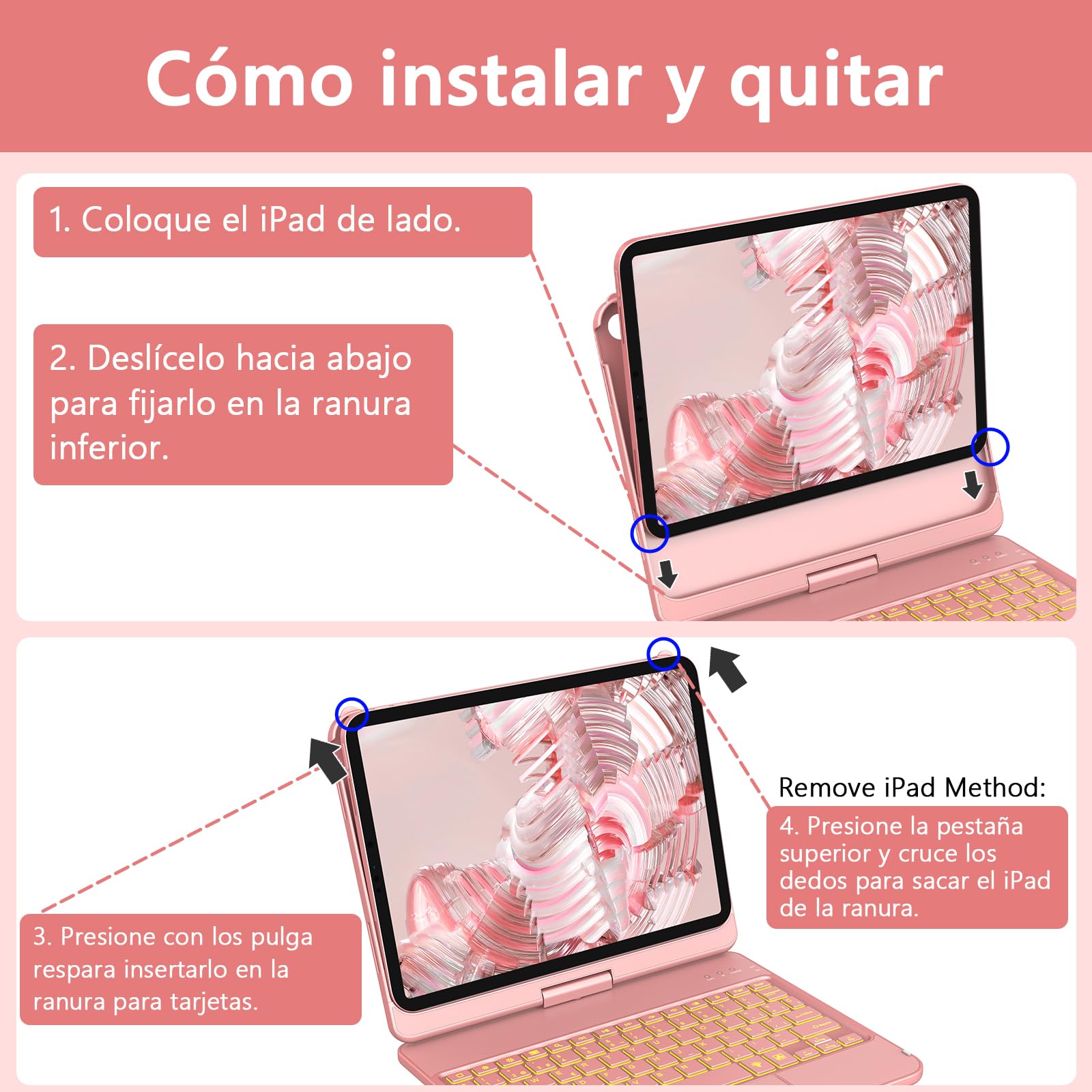 KBCASE Teclado para iPad 10 Generación 2022/11 Generación A16 2025 (10.9/11 Pulgada) con Trackpad, Rotación de 360° Retroiluminado de 7 Colores Bluetooth Magnéticamente Teclado para iPad 10/11 Gen