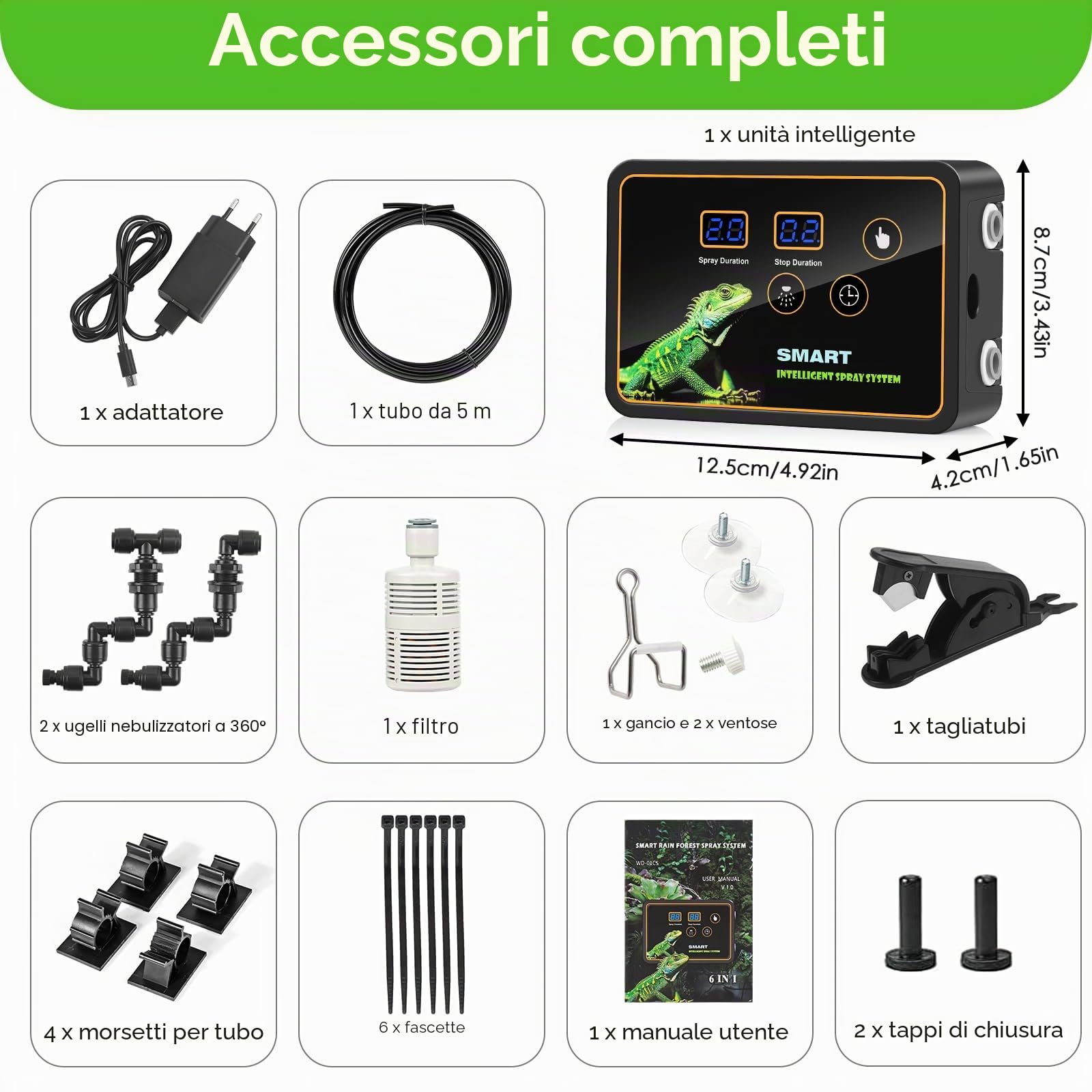 Nebulizzatore Terrario,GuKKK Sistema di Nebulizzazione per Rettili, Umidificatore per Rettili Automatico con Timer e Rotazione Regolabile a 360°,Umidificatore Rotante per Anfibi Retti Piante