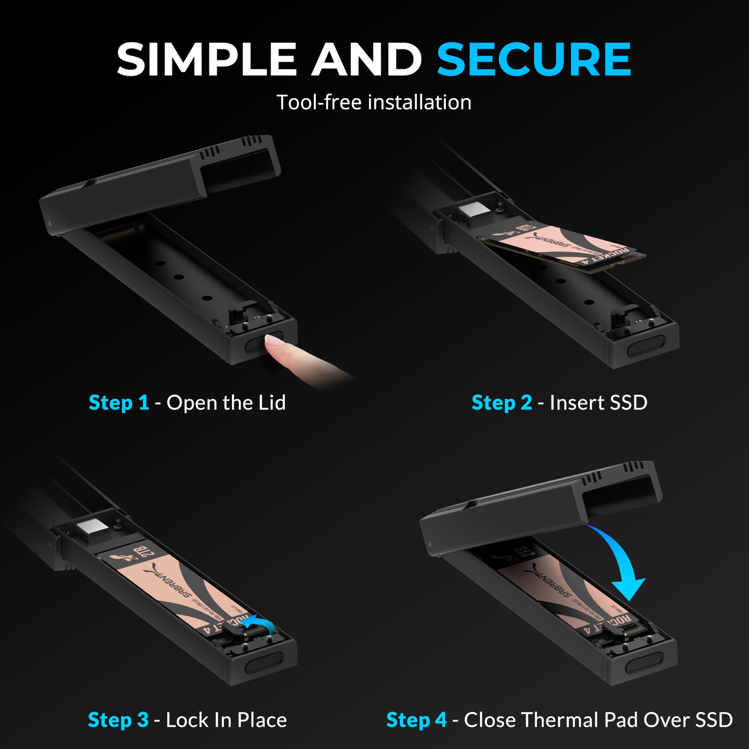 SABRENT NVMe Gehäuse USB 3.2 Type-C für M.2 SSDs 2230/2242/2260/2280, nur NVMe (Keine SATA), 10Gbps Gen 2, werkzeuglos, Aluminium-Kühlkörper, Type-A Adapter, Plug & Play (EC-PNVO)