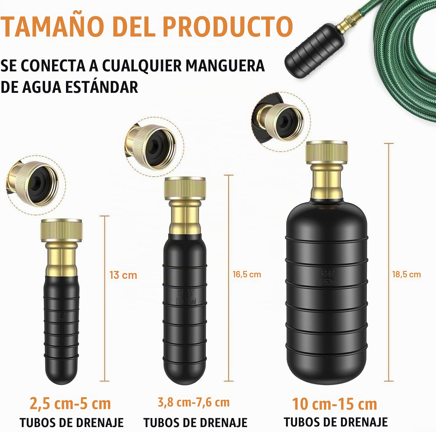 Vejiga de limpieza de drenaje, kit de vejiga de drenaje de goma potente limpiador de presión de agua para limpieza de tuberías de 1 a 6 pulgadas para fregadero (negro)