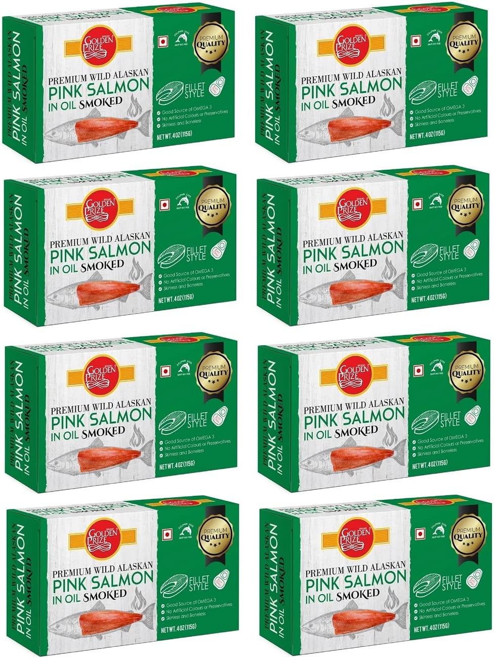 Golden Prize Wild Alaskan Smoked Pink Salmon Fillet in Oil, 115g (Pack of 8)