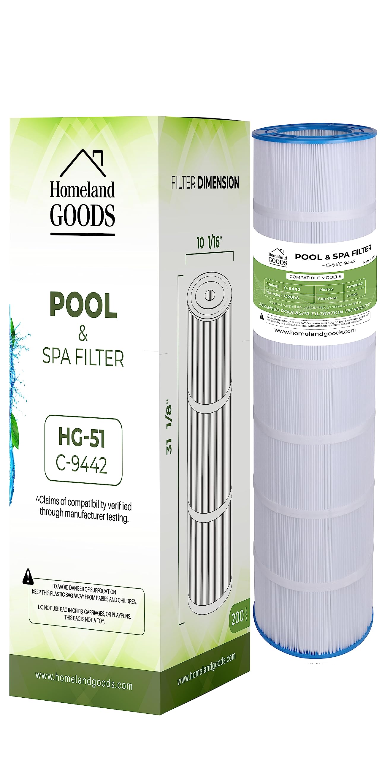Homeland Goods PLFPA200S Pool Filter Replaces C200S, SwimClear C200S, CX200XRE, Ultral-D5, PA200S, Unicel C-9442, 200 sq.ft (1 Pack)