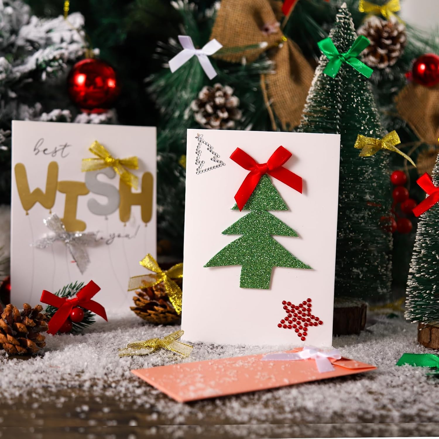 YGDZ Mini Bow Gift Wrapping Ribbons - 50 Pack, 5 Colors (Red, Green, Silver, Gold, White), Small Bow Ornaments for Crafts, Tree Decor & Gifts - Image 5