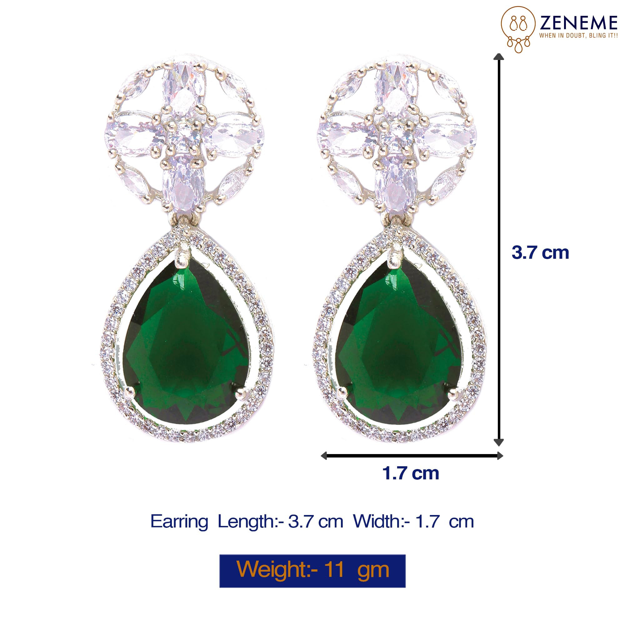 Rhodium-Plated Teardrop & Floral Drop Earrings