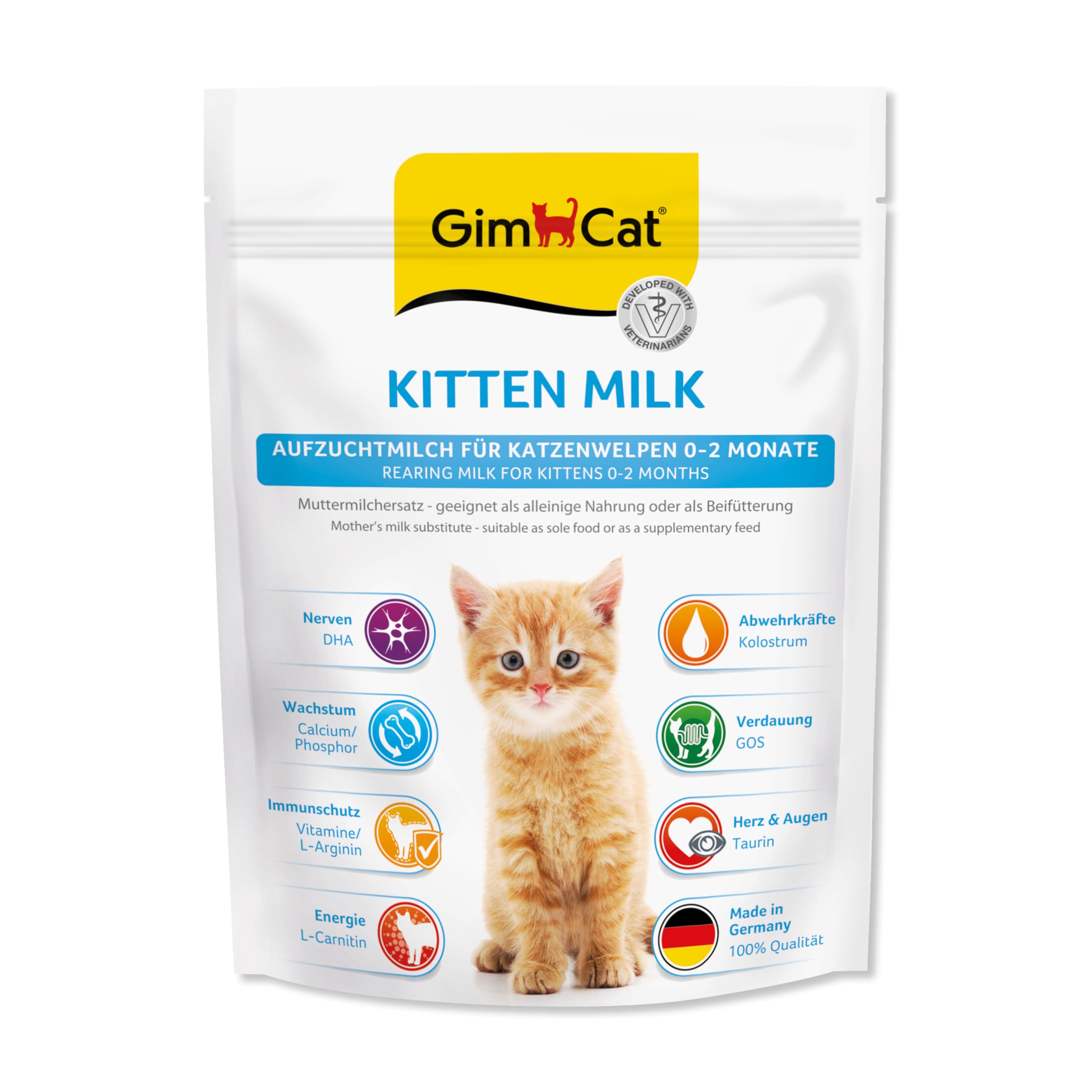 GimCat Kitten Milk Muttermilchersatz - Katzenmilch mit Taurin und Calcium - 1 Beutel (1 x 200 g)