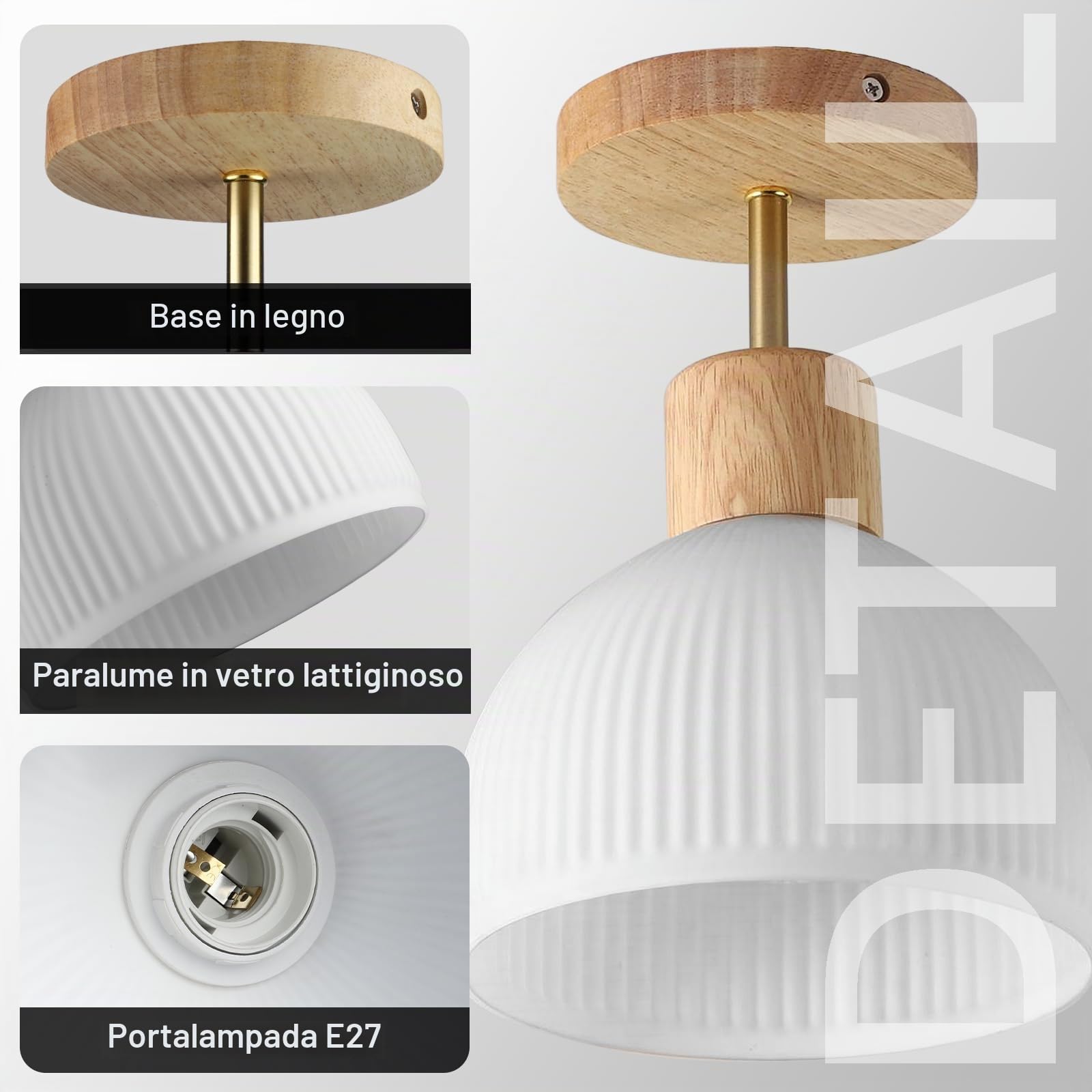 Mini Lampadario Camera Da Letto, Plafoniera Da Soffitto Moderno in Legno E Vetro, Semplice Per Soggiorno, Passway, E27
