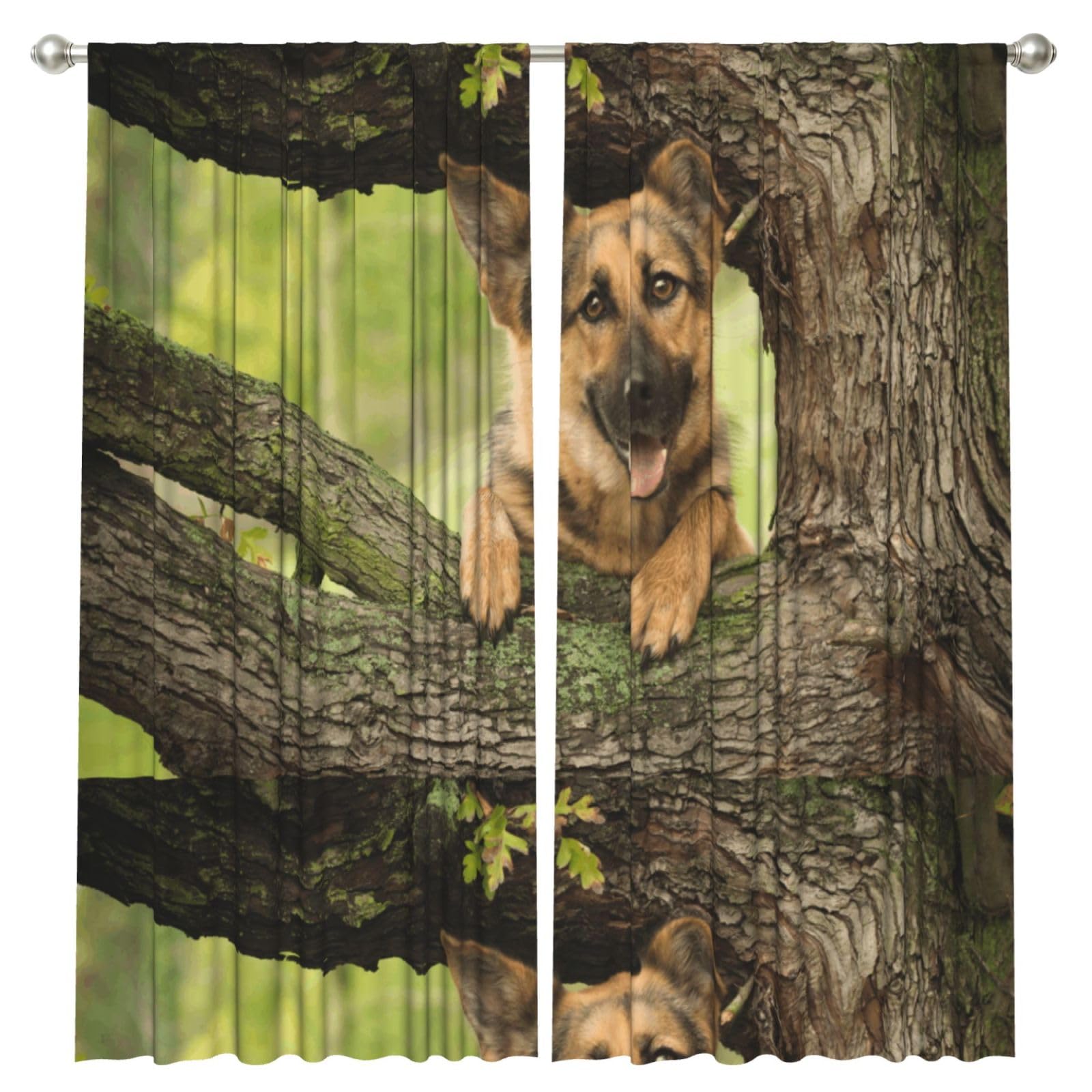 InOmak German Shepherd Dog Tree, 2 Panels Window Curtains 52 x 84 Inch Blackout Curtains for Living Room Bedroom