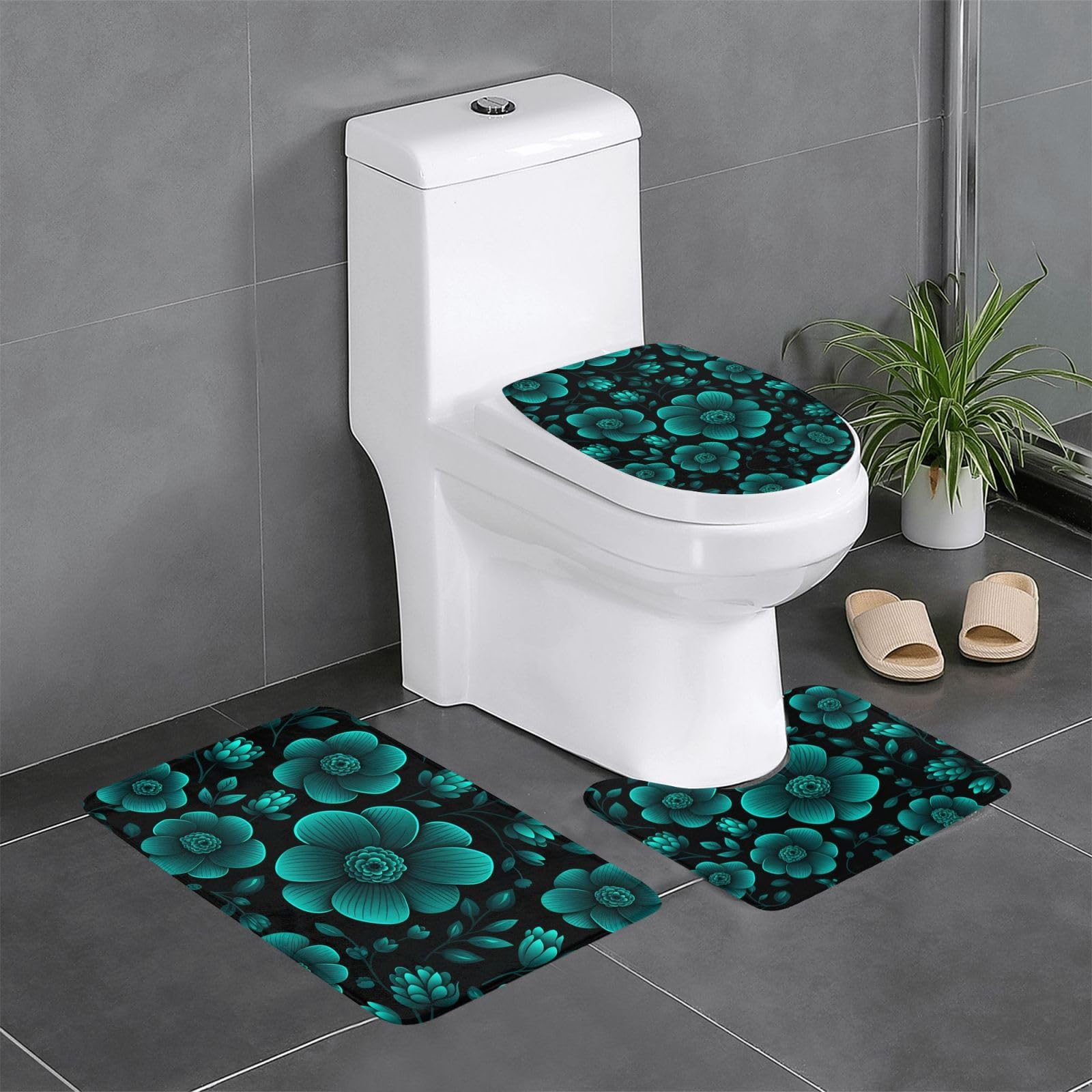 Tapis de sol antidérapants pour salle de bain absorbants et sécurisés, motif hibiscus