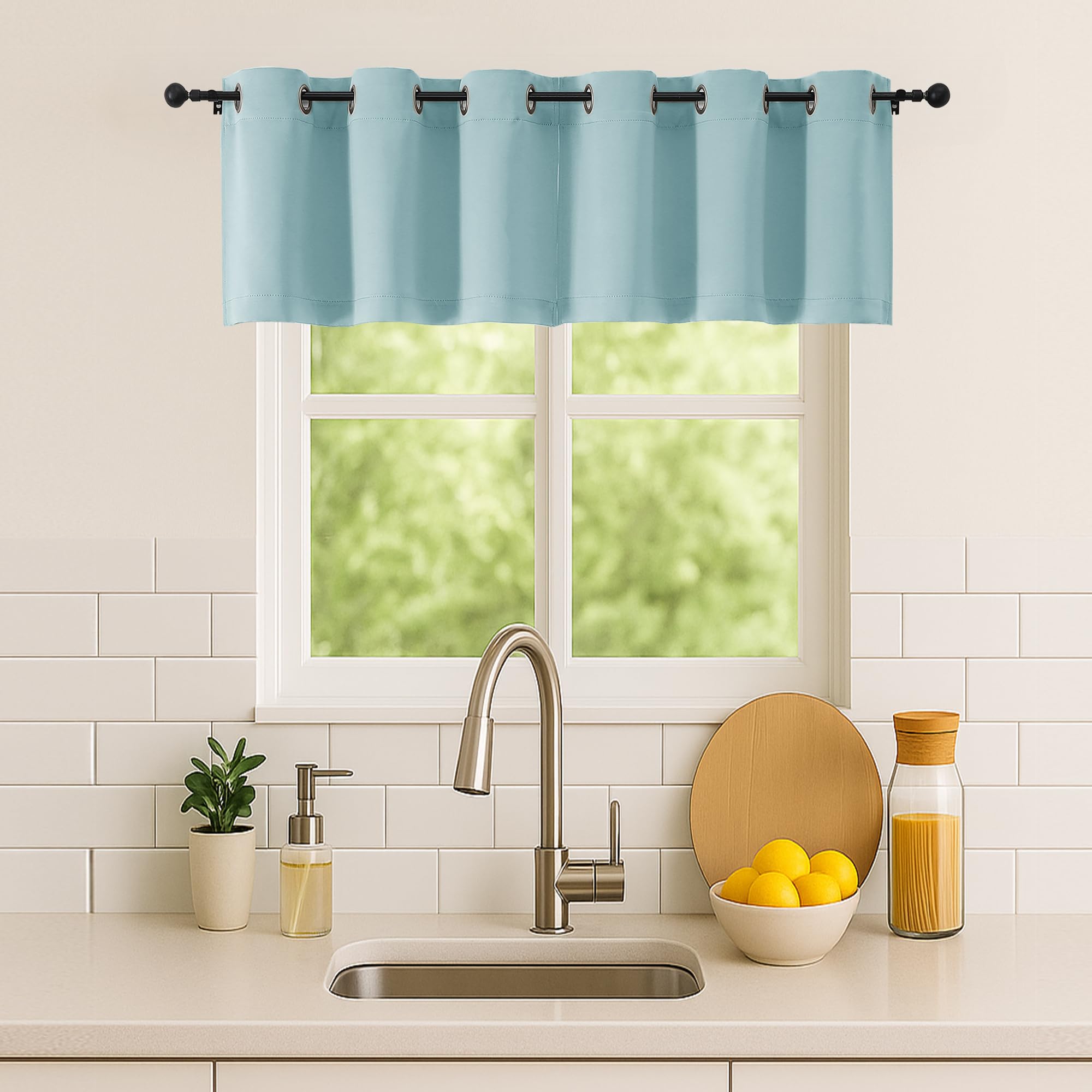 Simplebrand Aqua Kitchen Valances for Windows 18 Inches Long 2 Pack, Room Darkening Window Valances for Living Room, Grommet Short Straight Drape Kitchen Curtains for Bedroom Kids Room, 40Wx18L — image 1