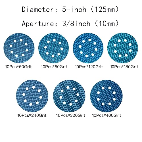 Miniatura 4 de Papel de lija de escamas de pescado de 5 pulgadas, 8 agujeros, disco de lijado de gancho y bucle, papel de arena 6080120180240320400, grano surtido