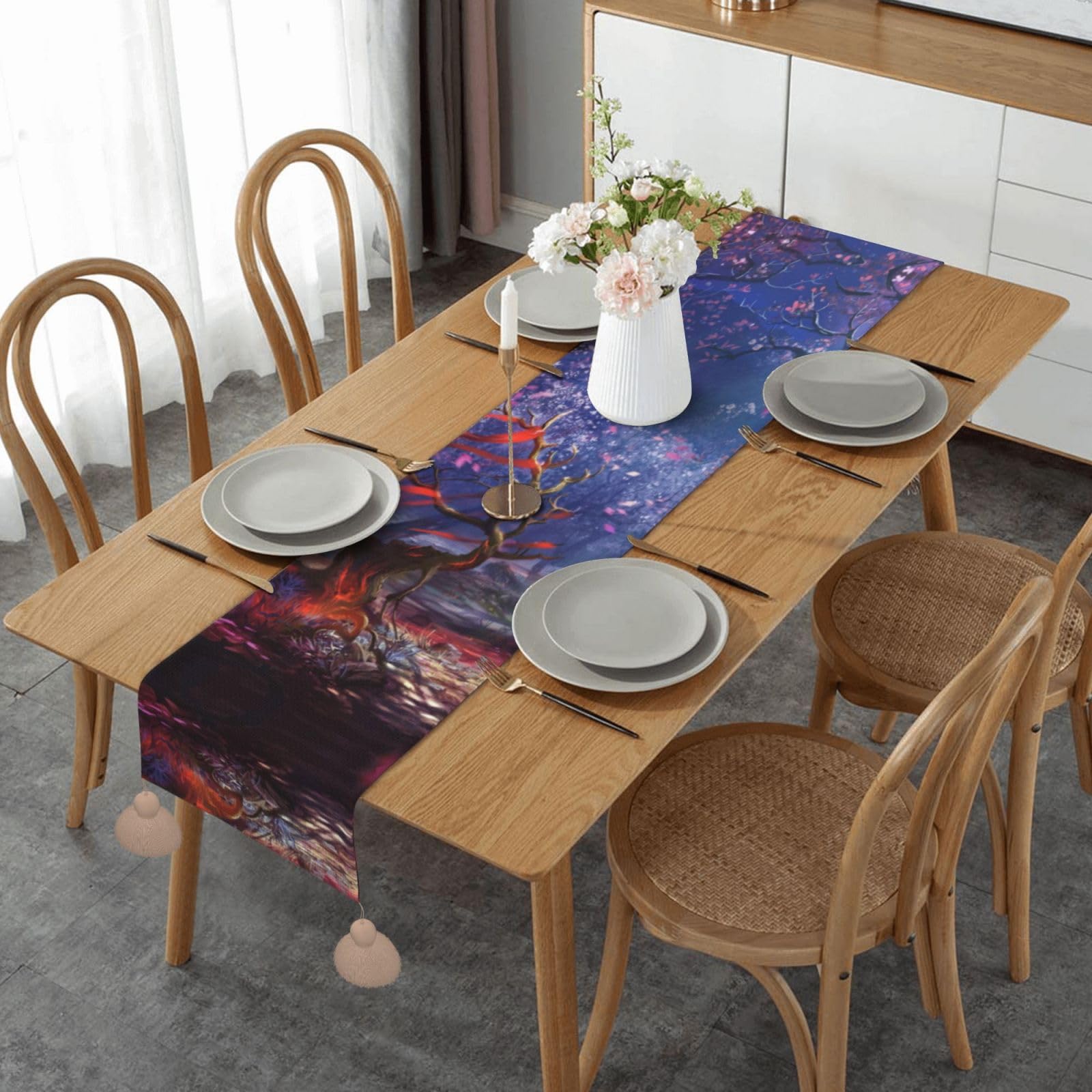 Chemin de table resistant a la chaleur avec nappe de fleurs d'automne anti-brulure cuisine