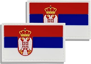 2 Pack PVC Serbia Serbian Country Flag Patch,PVC Country Flag Hook and Loop Patches for Backpacks Jackets Hat,2x3 Inch.