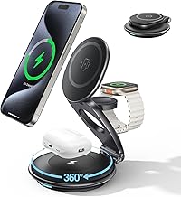 EXW Mag-Safe 3-in-1 Induction Charger for iPhone 16 15 14 13 12 Pro/Max/Plus, Apple Watch 9 8 SE 7 6 5 4 3 2, Airpods 2/3/Pro, Charging Dock, Fast Wireless Charger (30W Charger Included)