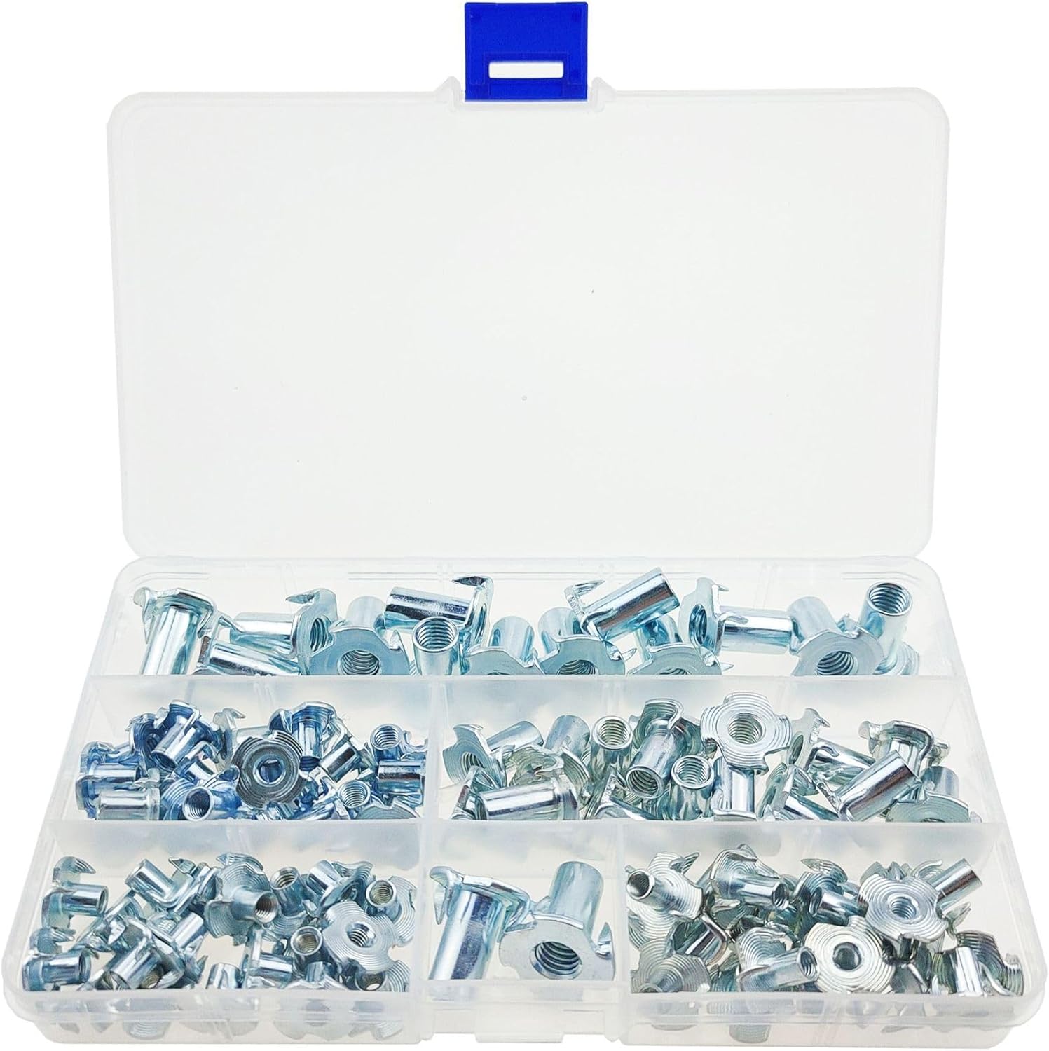 Generic 90PCS M4 M5 M6 M8 8mm-20mm Zinc Plated Four Claws Nut Speaker T-nut Blind Pronged Insert Tee Nut Furniture Hardware - (Color: 90PCS)