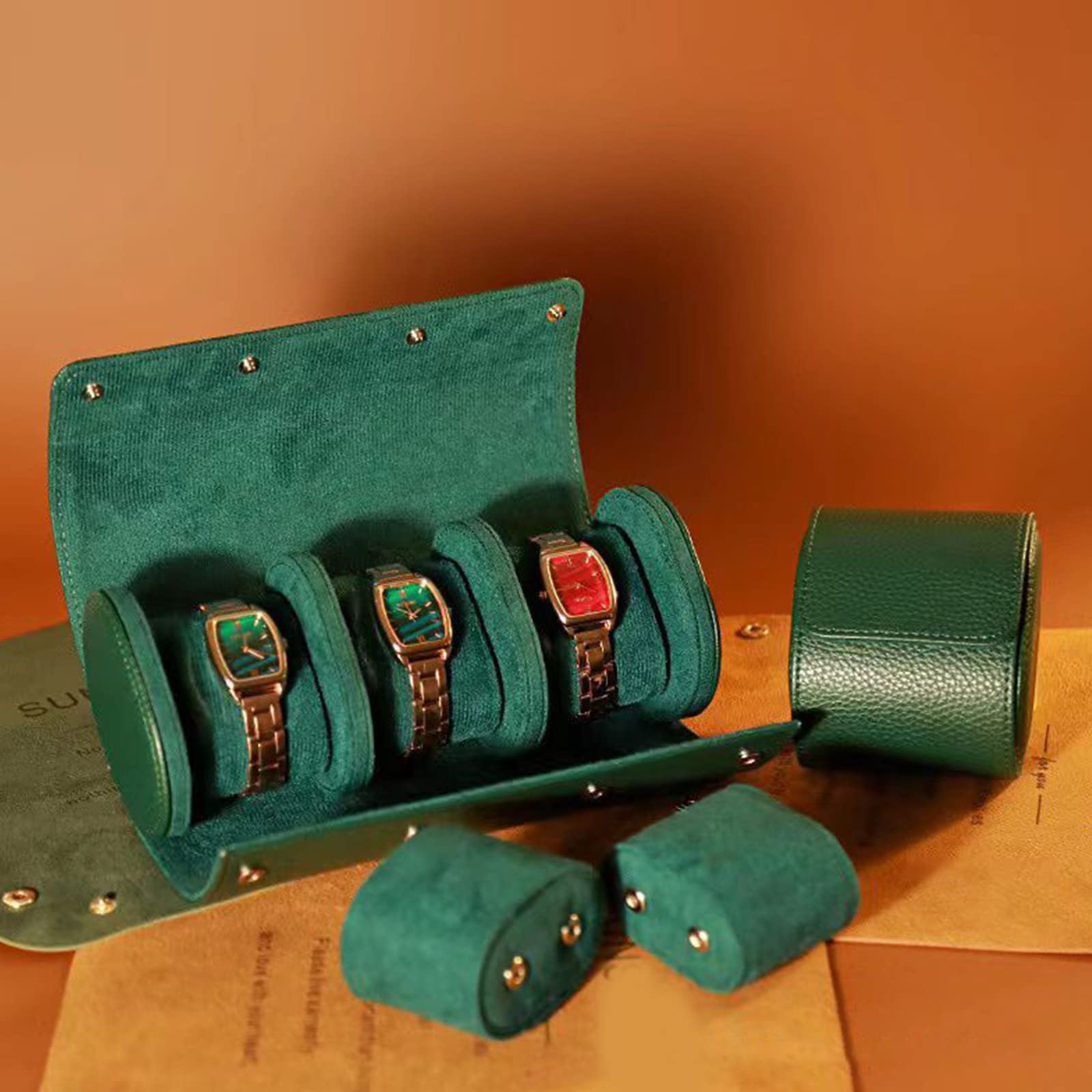 Uhrenrolle mit 3 Fächern, tragbare Vintage-Leder-Aufbewahrungsbox mit ausziehbarer Uhr