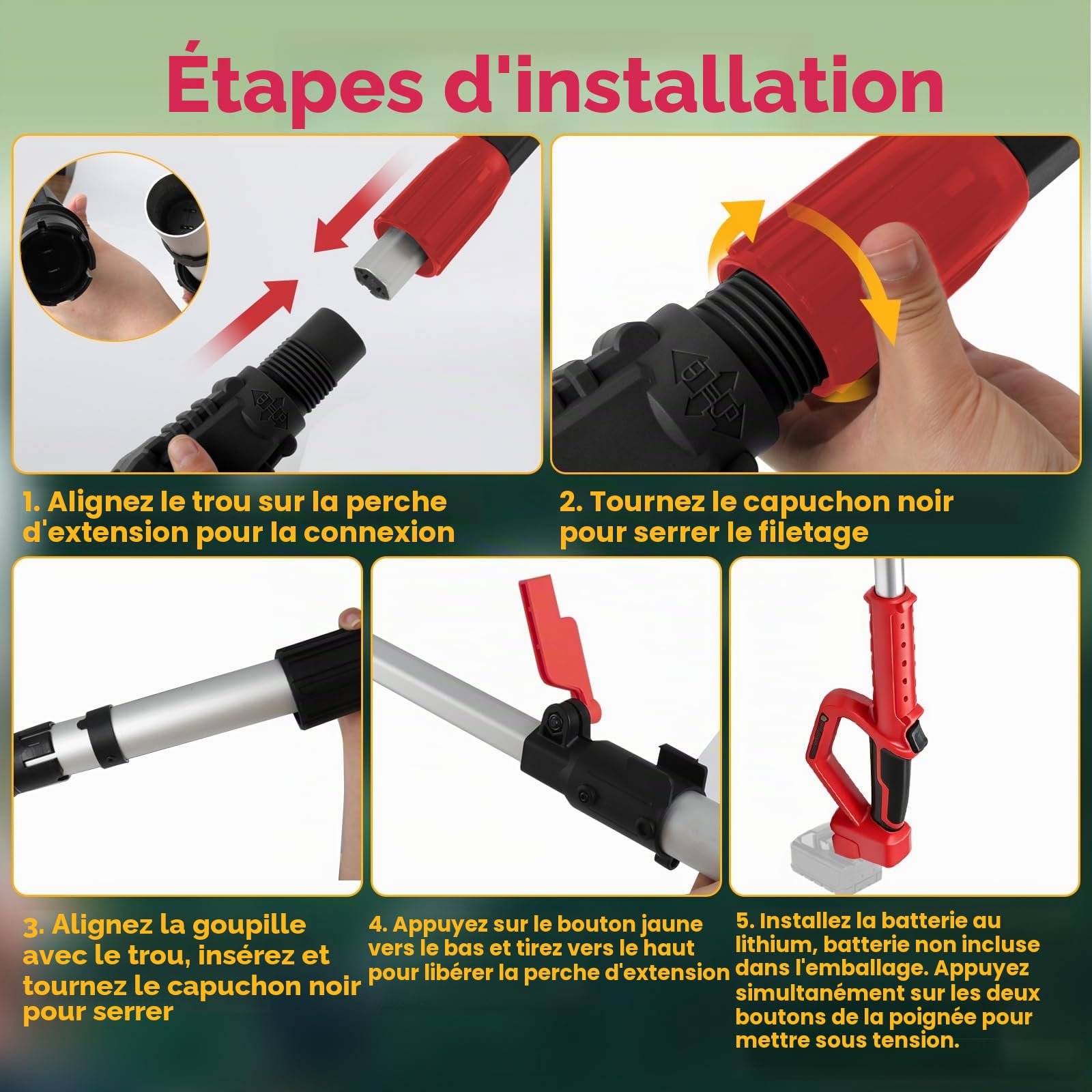Taille-haie télescopique sans fil compatible avec Milwaukee m18, portée maximale de 2,97 m, longueur de coupe de 41 cm, tête rotative à 11 positions avec bandoulière pour élagage d'arbustes