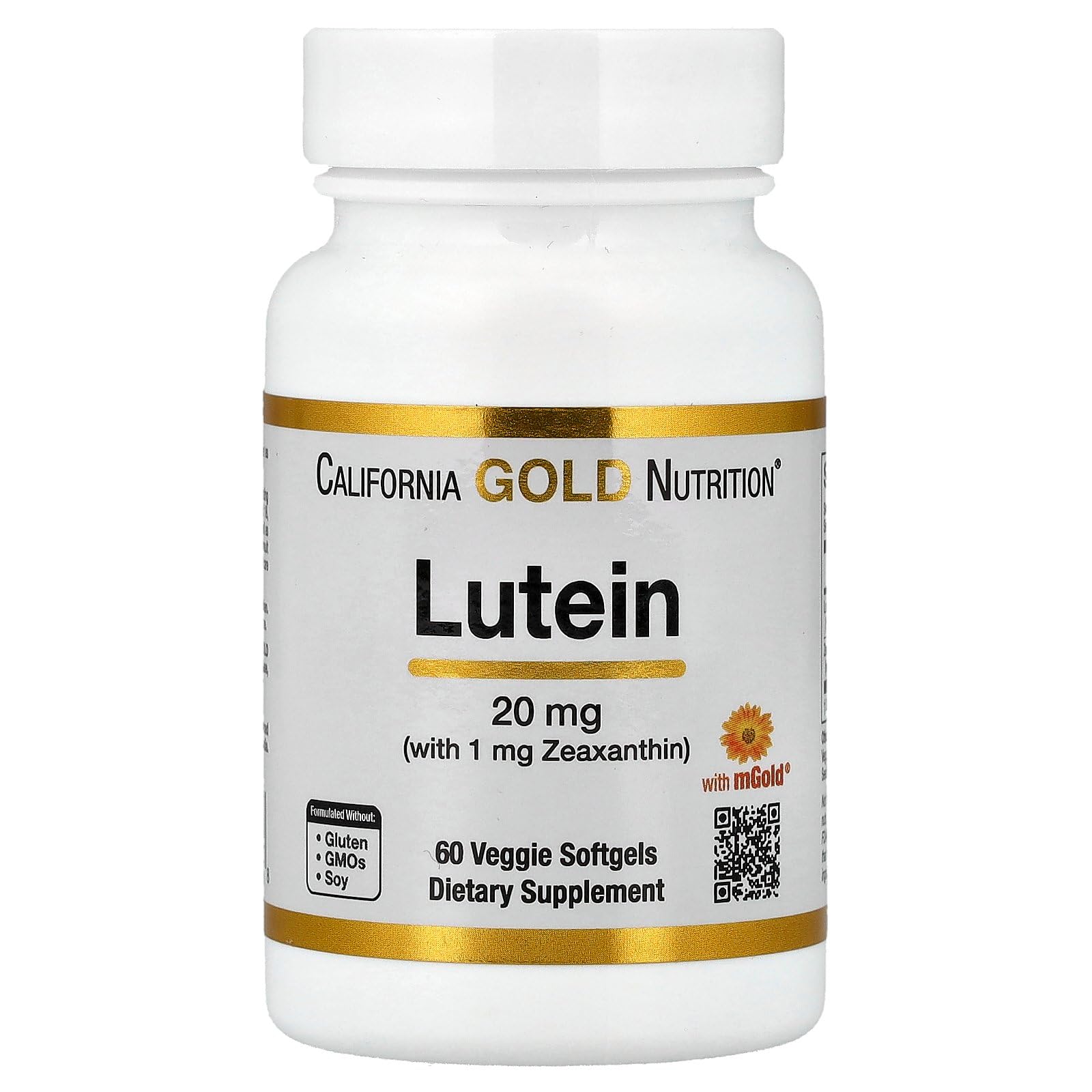California Gold Nutrition, Lutein with Zeaxanthin from Marigold Extract, 20 mg, 60 Veggie Softgels