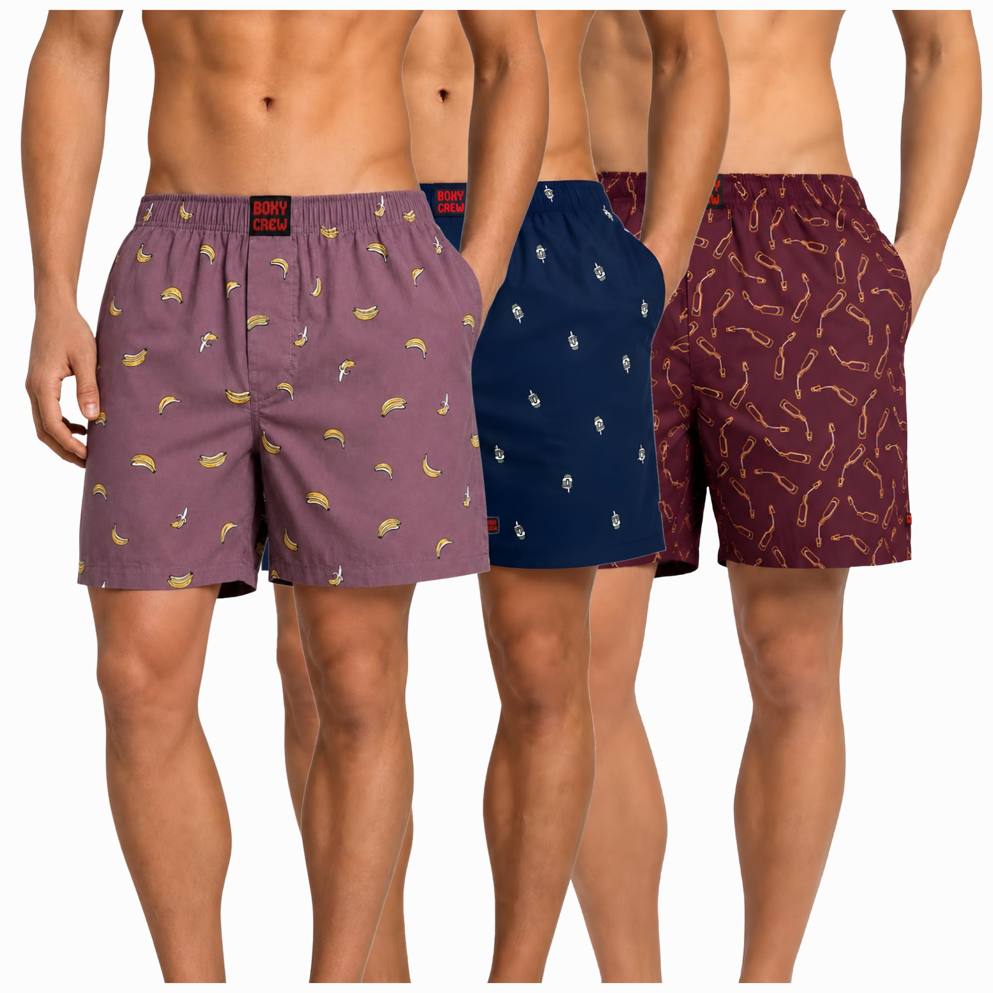 Men's 100% Cotton Boxer Shorts Pack of 3, Rose Pink, Navy Blue & Maroon | Woven Boxers with Side Pockets, No-Marks Elastic Waistband, Breathable Relaxed Fit | Style 006-011-014-image-38