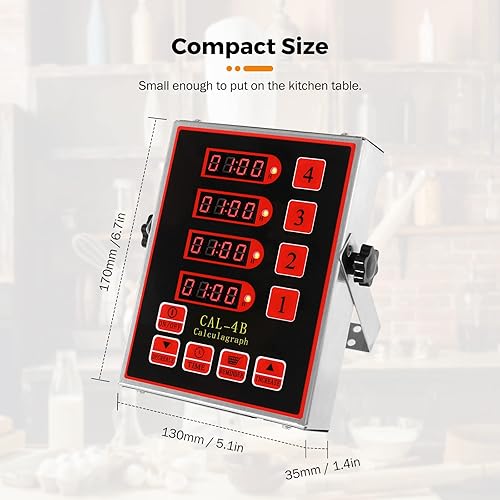 Miniatura 4 de BEAMNOVA Temporizador de cocina digital de 4 canales que cocina alarma fuerte reloj de acero inoxidable horas y minutos segundos Control de volumen
