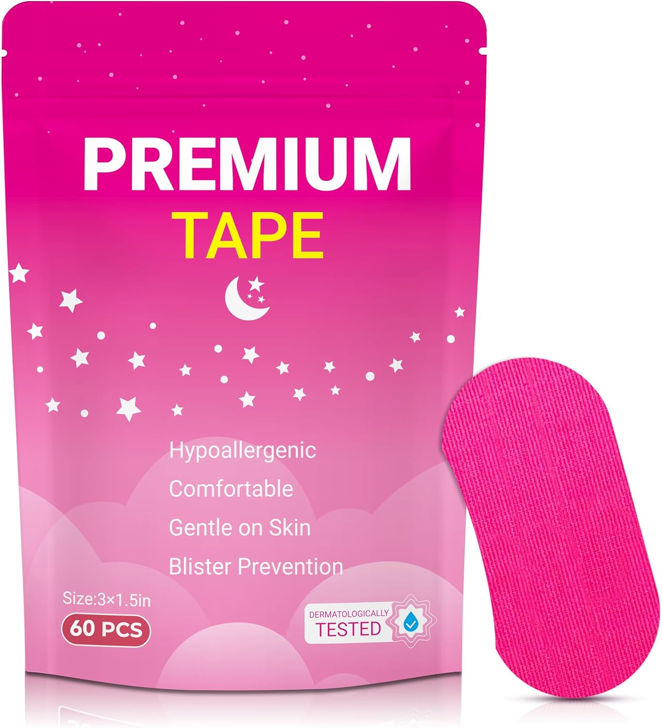 Product image of 60 Pcs Pink Premium Tape, Hypoallergenic Tape for Sensitive Skin, Painless Removal, Breathable Comfortable to Exercise