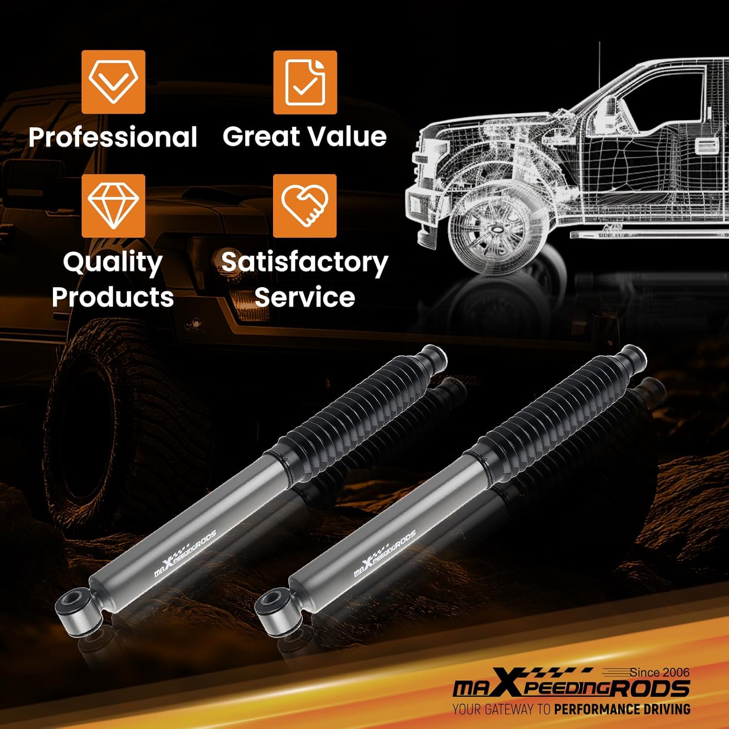maXpeedingrods 0-3" Rear Shocks for Toyota 4Runner FJ Cruiser 2003-2023, G1 Upgraded