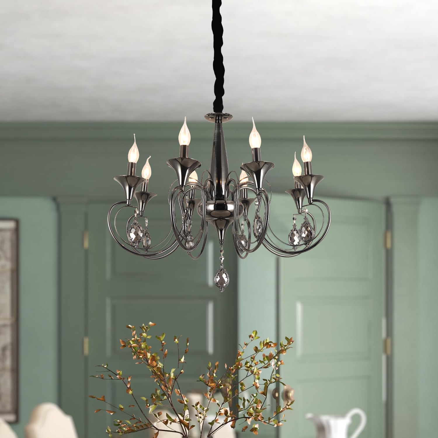 DC VOLTAGE 6 Candle Scroll Arm Chandelier E14 Base Adjustable Hanging Pendant Ceiling Lighting Fixture