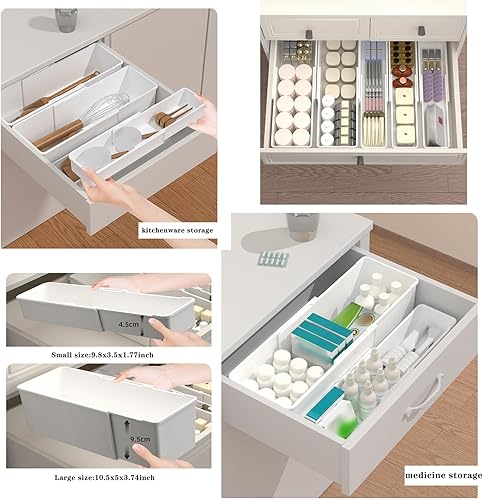 Miniatura 7 de Organizador de cajones de cocina, paquete de 4 bandejas organizadoras de cajones expandibles, contenedores ajustables para cajones de utensilios