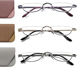 Hubeye 3 Pairs Half Moon Reading Glasses Metal Slim Half Frame Lens Ultra Thin Readers With Spring Hinges for Men and Women 2.50