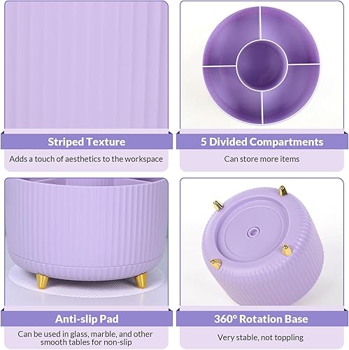 Miniatura 3 de SKYDUE Organizador de escritorio giratorio de 360 grados, soporte de lápiz de doble propósito para escritorio, organizador de bolígrafos de