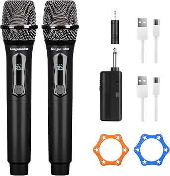 Wireless Microphone, Professional Dual-Handheld Dynamic Wireless Microphone System With Rechargeable Receiver, 200 Feet, Plug And Play, Ideal For Presentations, Weddings, And Public Address Systems