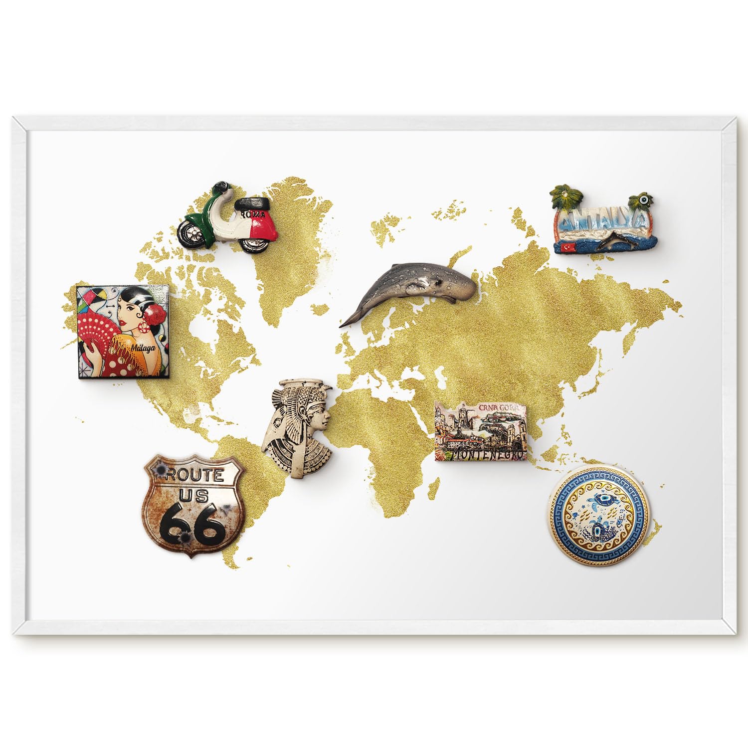 Pizarra de Menú para Restaurantes 70x50 Mappa del mondo Marco Blanco