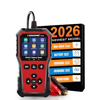 KONNWEI KW341 6V 12V 24V Battery Tester for Car Truck Motorcycle | Automotive Load tester, Cranking & charging test, CCA 10-2000, Supports lead-acid/AGM/GEL/EFB/Lithium, In/out-vehicle modes