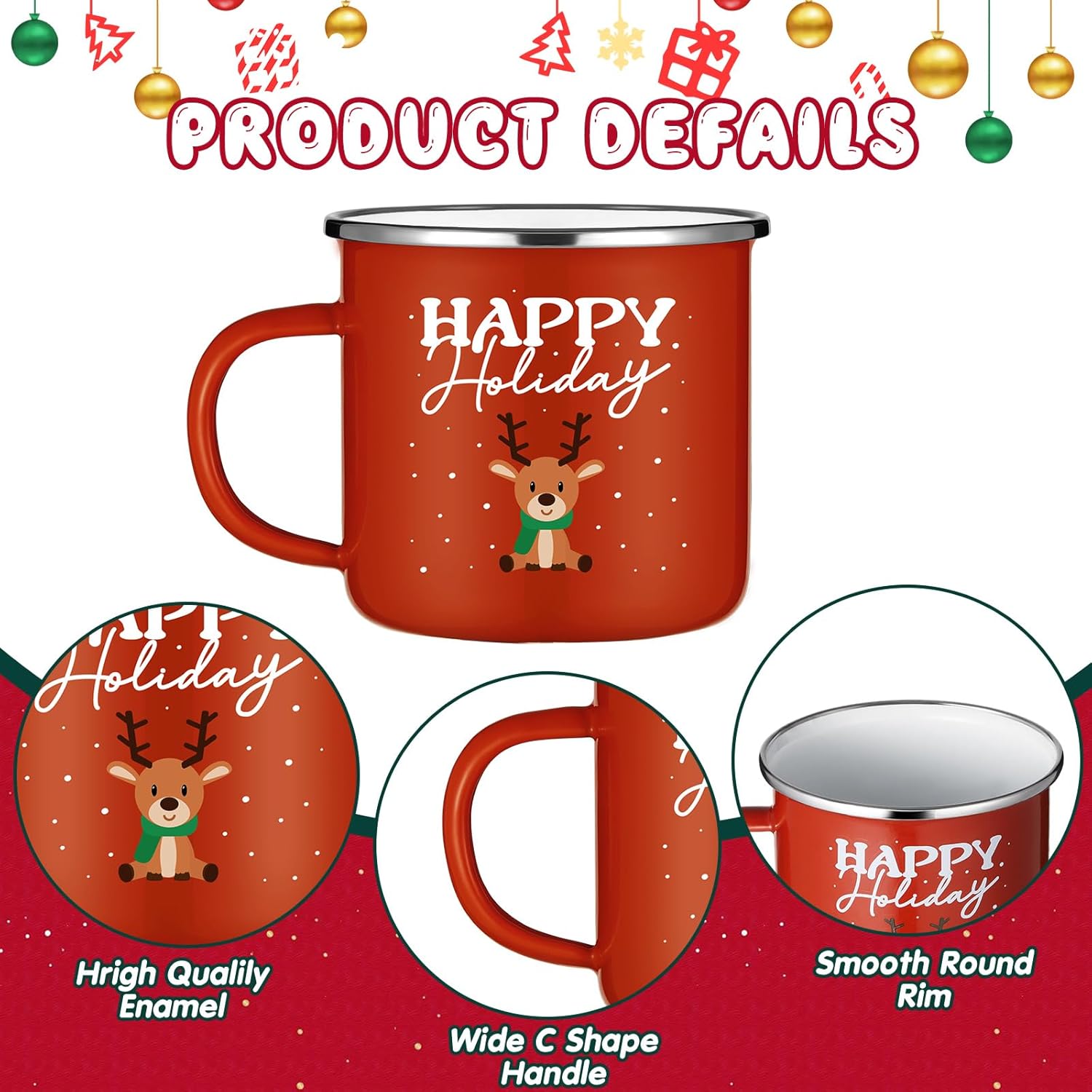 Mifoci 12 Pcs Christmas Coffee Mug 12oz Stackable Enamel Coffee Cups Galvanized Steel Santa Xmas Tree Snowman Holiday Chocolate Cocoa Cups Winter Kitchen Decorations Xmas Cups Gift(Classic)