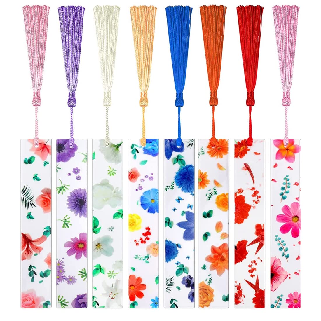 Fezf Marcapáginas De Flores De 8 Uds., Marcapáginas Acrílico Transparente Con Bonitos Marcadores De Página Con Borlas, Marcapáginas Personalizable, Marcapáginas Personalizado