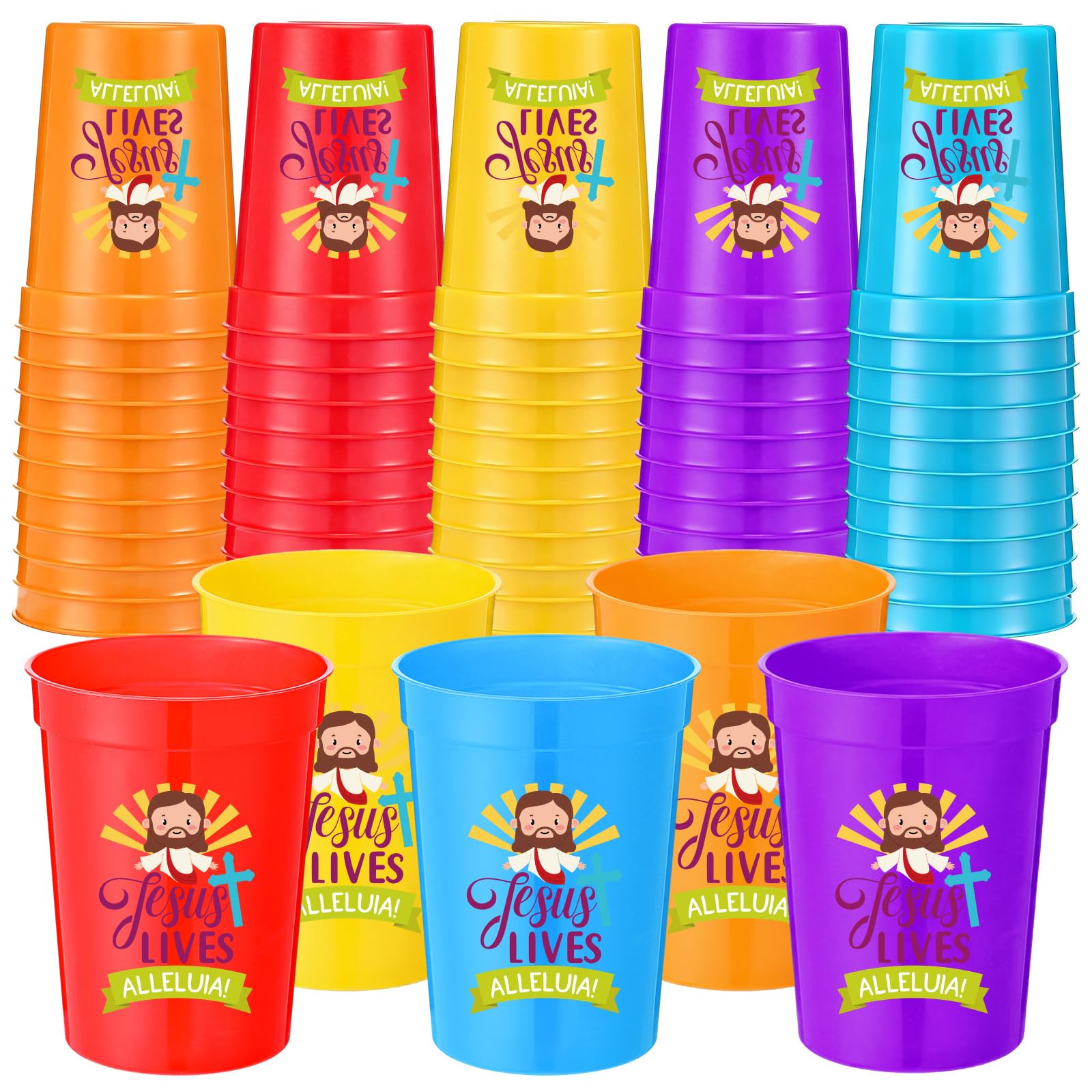 Qinyoung 60 Pcs Religious Plastic Cups Bulk 8 oz Disposable Jesus Lives Party Tumbler Christian Cups for Church Gifts Football Party Table Drinkware Decoration Holiday Supplies 6 Colors