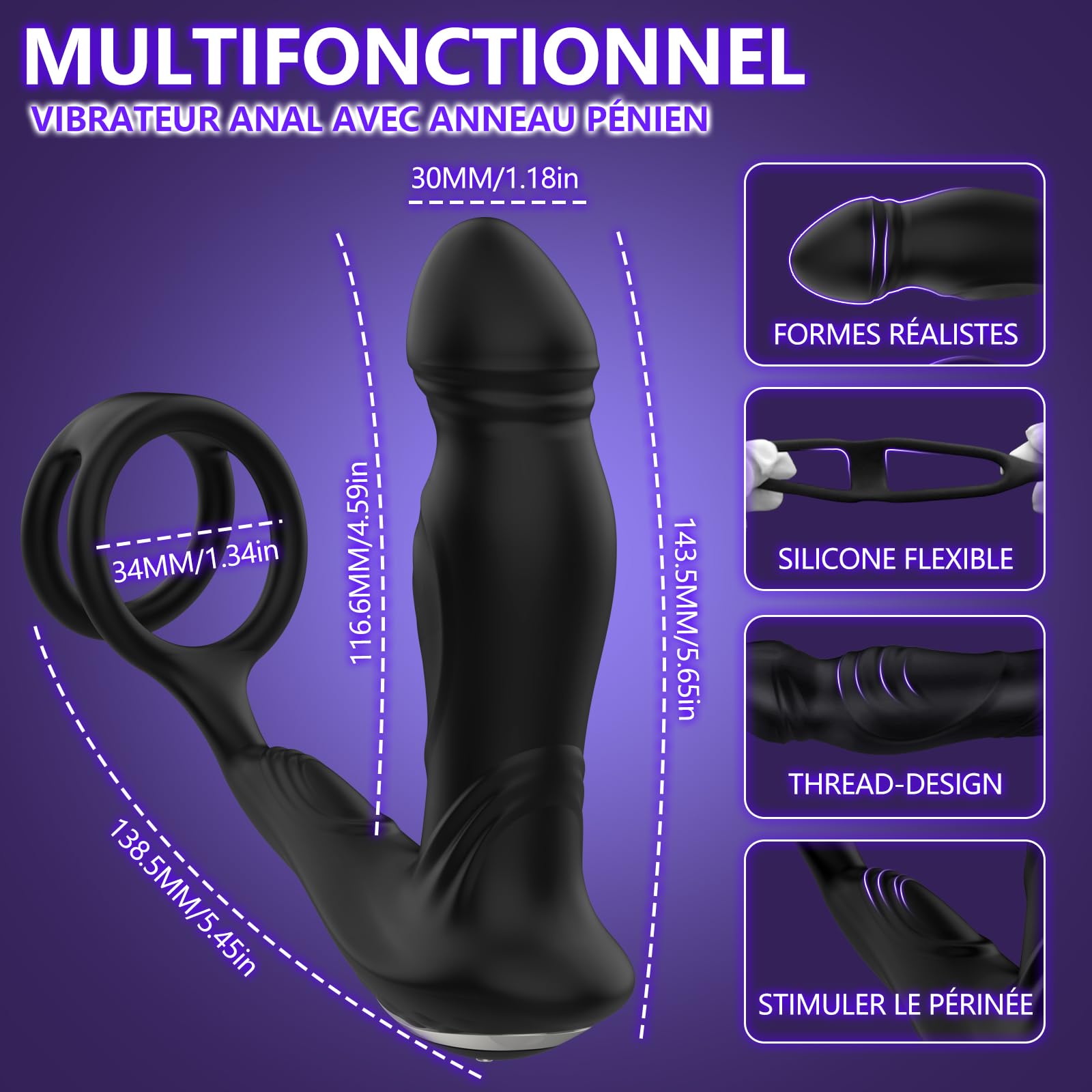 Plug anal vibrant, sextoy, stimulateur masculin, gode, sextoy, masseur de prostate, sextoy anal télécommandé avec 9 modes de pulsation, sextoy vibrant portable pour, santé sexuelle