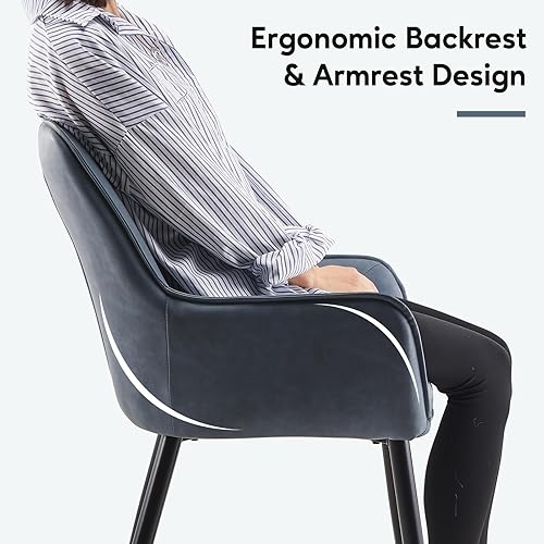 Miniatura 5 de TUKAILAi Juego de 2 sillas de comedor de diseño moderno, sillas decorativas de piel sintética con asiento y brazos acolchados, sillones tapizados de