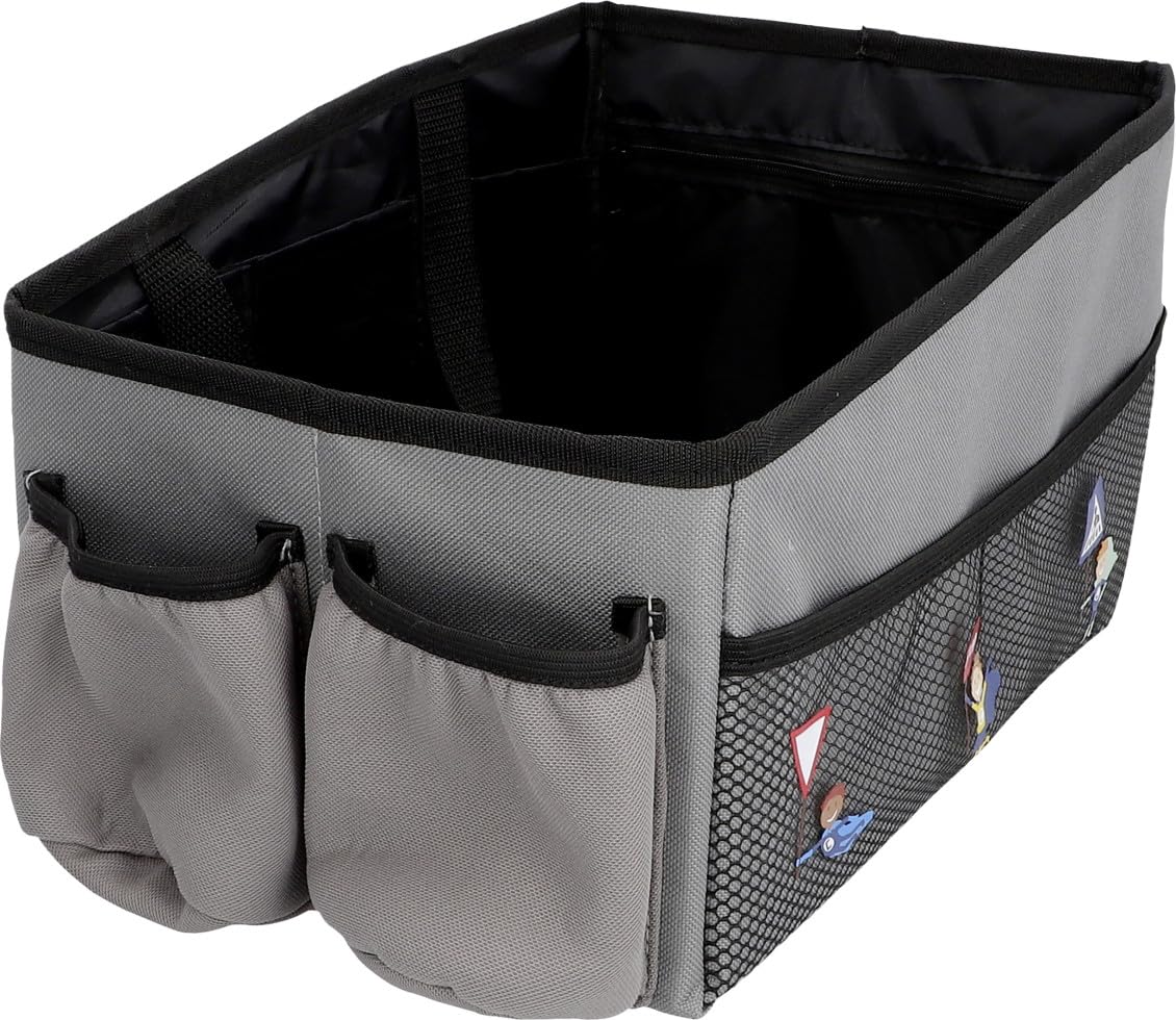 cartrend HERO​ Rear Seat Organiser with 12 Compartments, Large and Foldable Seat Organiser for the Car, with Velcro Closure, 12 Compartments, Grey