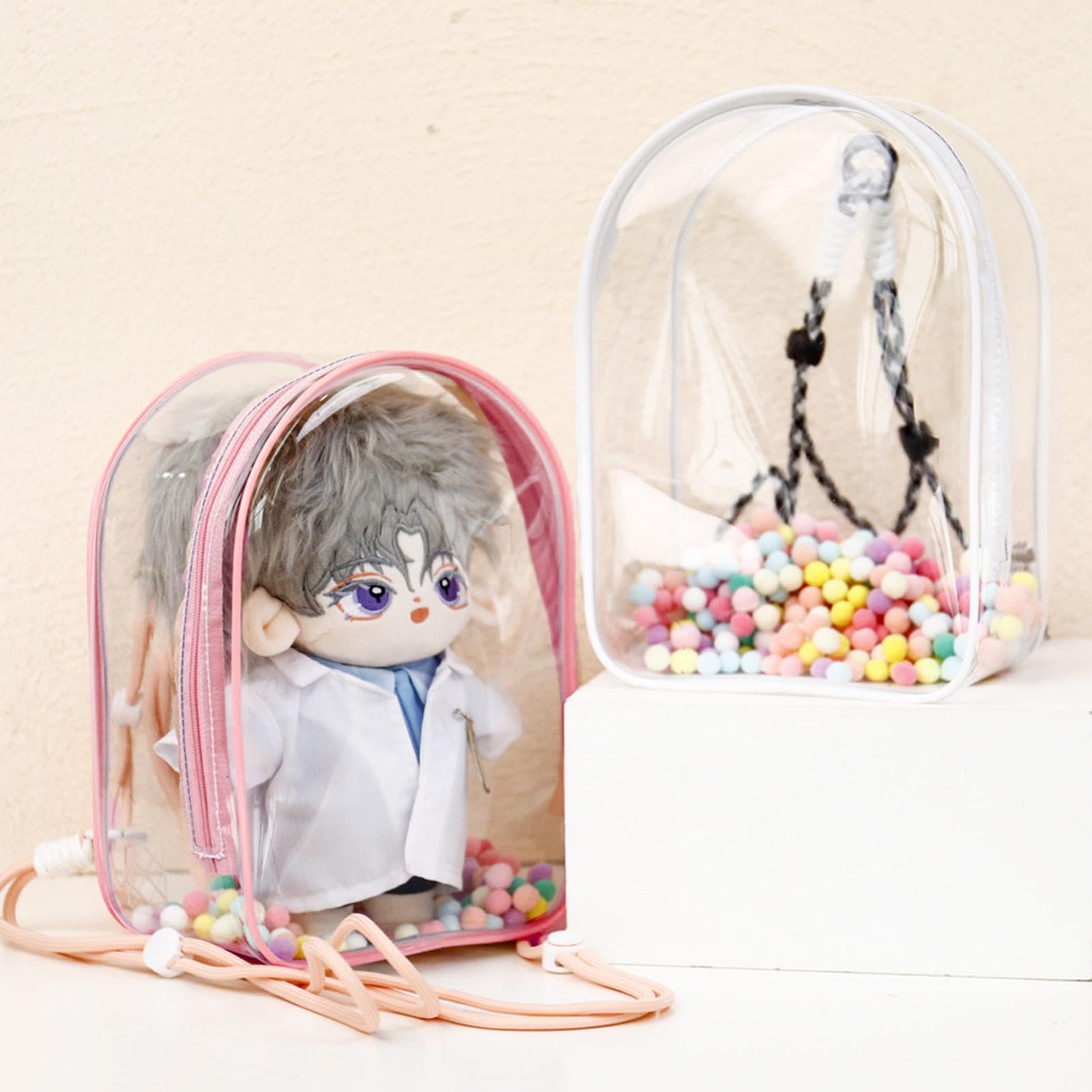Schutzhülle Für Plüschpuppe – Klare PVC-Vitrine Mit Trageriemen, Rosa – Staubsicher & Aufbewahrungsfreundlich