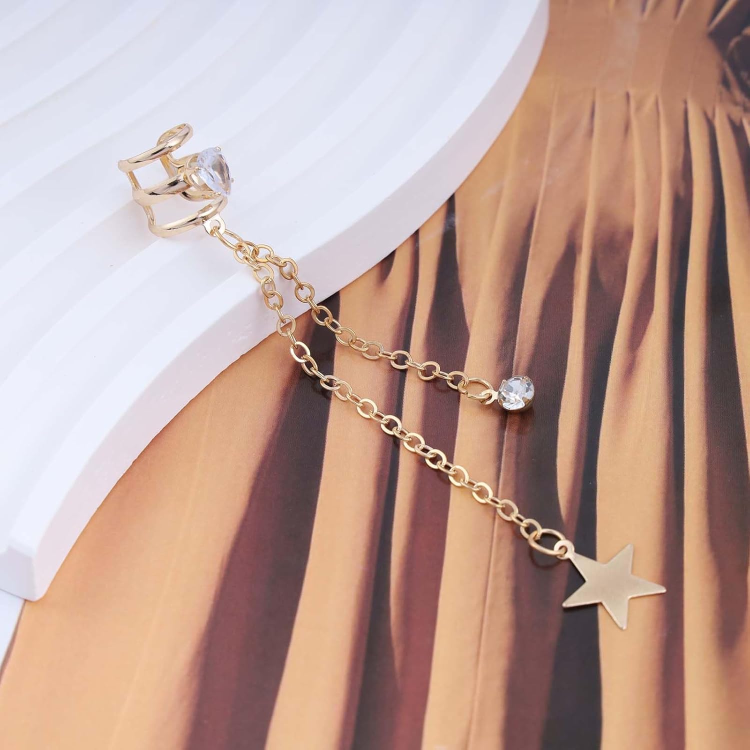 Bohemia Star Tassel Ear Cuff Earrings Gold Chain Drop Cartilage Cuff Earrings Crystal Dangle Wrap Cuff Earrings No Piercing Earrings Jewelry for Women - Image 6