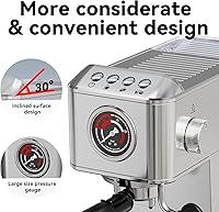 Vista 3 de EM623 Espresso Machine 20 Bar with Steam Milk Frother, Stainless Steel Coffee Machine with Removable Water Tank for Cappuccino,Latte, Compact